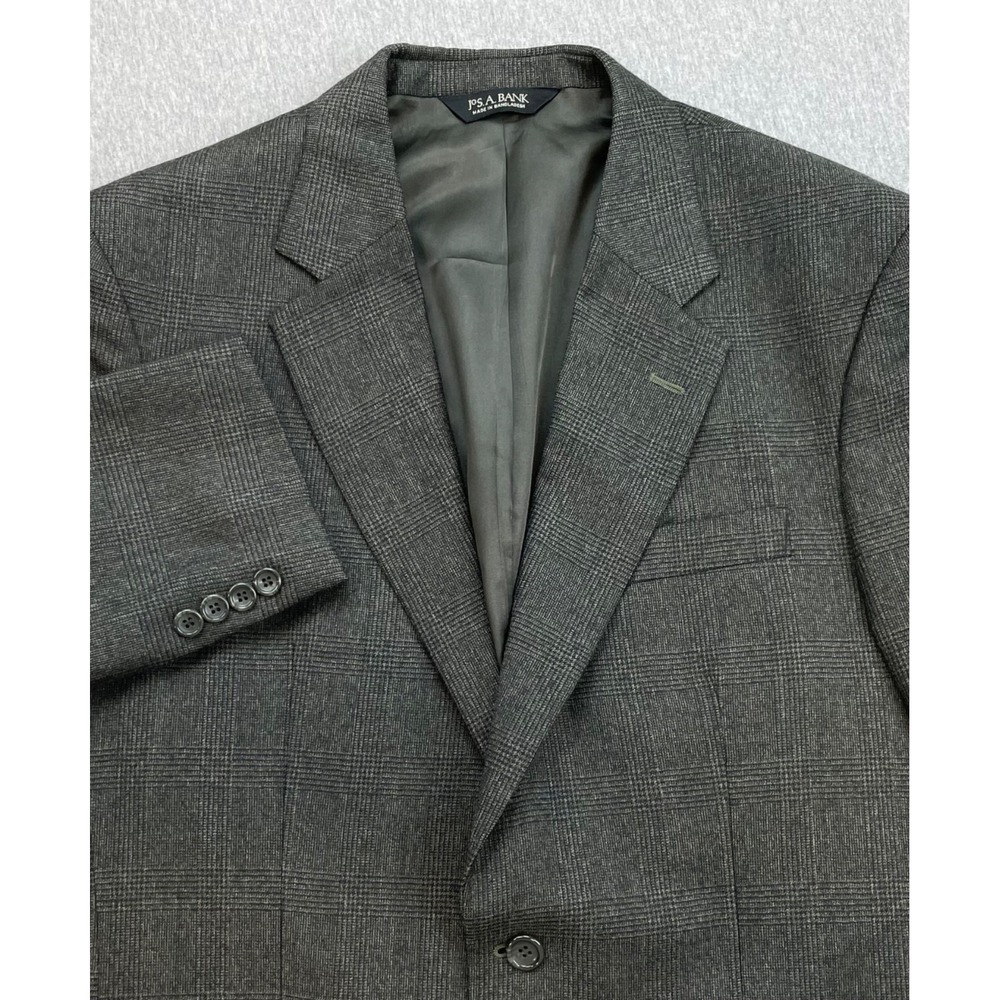 Jos A Bank Blazer Mens 40R Gray Plaid 100% Wool 2-Button Single Breast